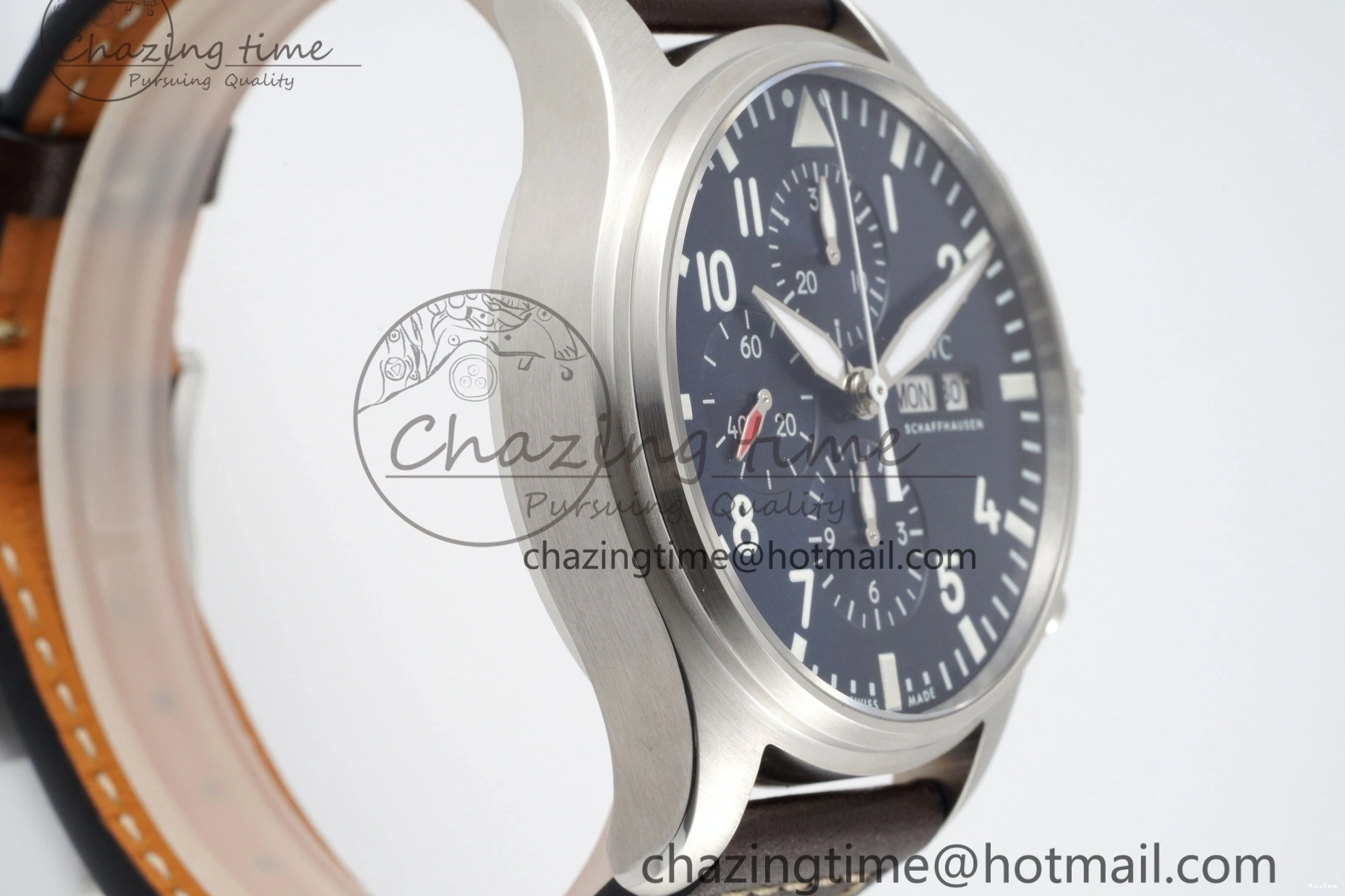 MIROTIME 0520 Pilot Chrono SS AZF 1:1 Best Edition Blue Dial on Brown Leather Strap A TimelessDesign 7060